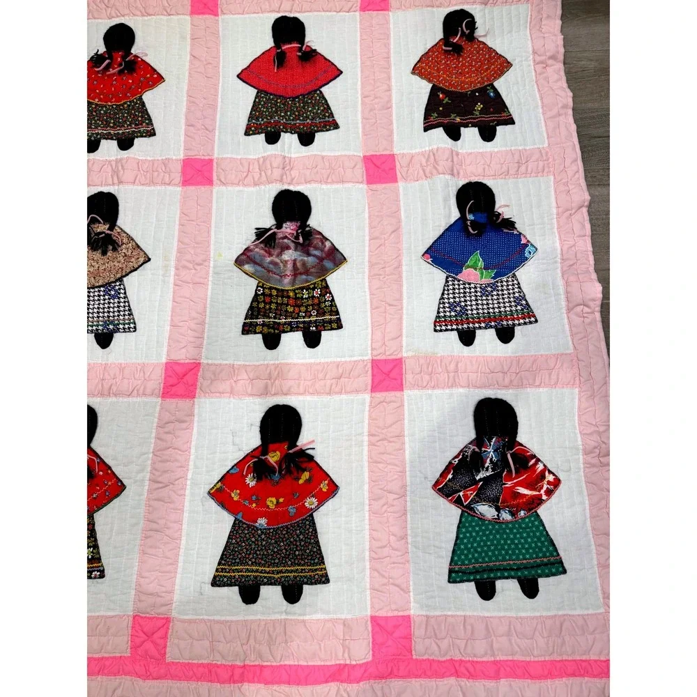 Handmade Sunbonnet Sue Quilt 53x64 Vintage Applique Cottagecore Moveable Braids